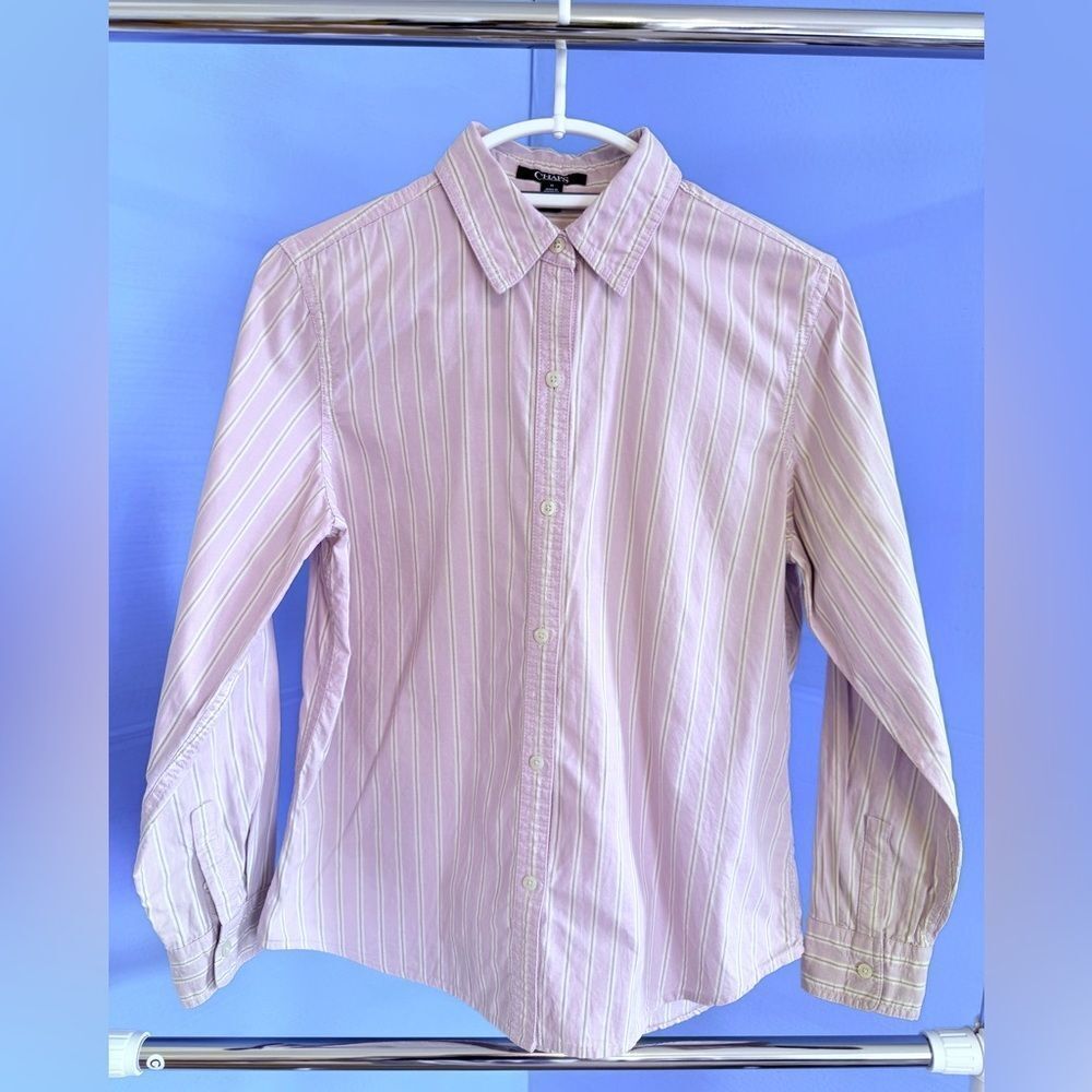 Chaps Slim Shirt,men’s long Sleeve,pink Striped Button Collared‎ Casual Cotton